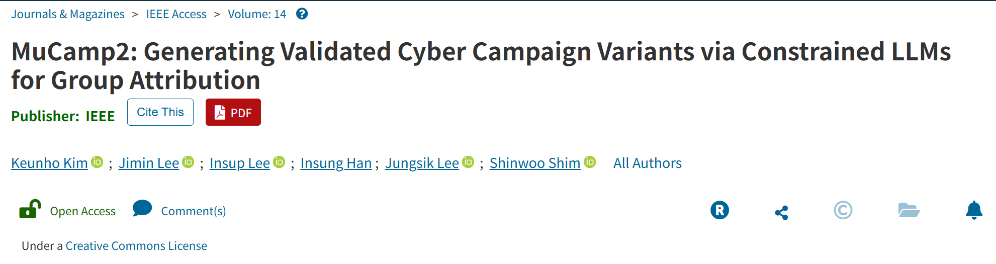 IEEE Xplore에 등록된 MuCamp2 논문 페이지